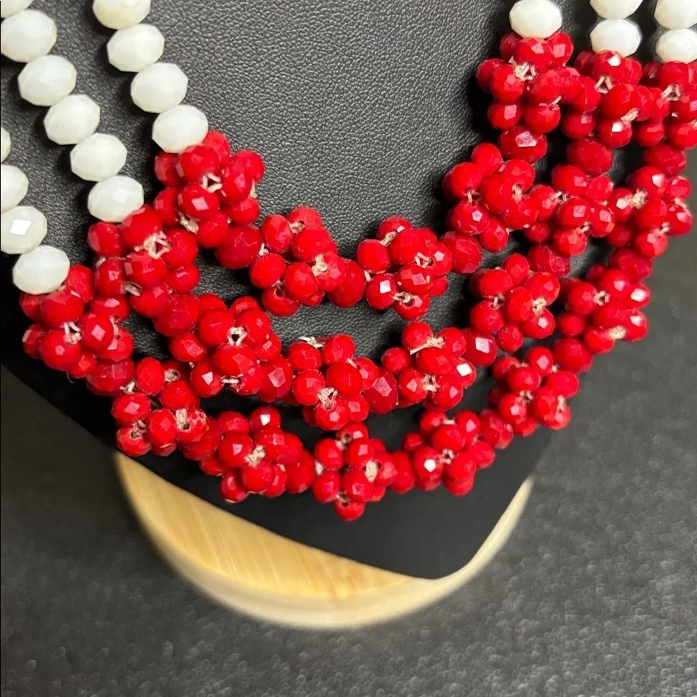 Vintage Faceted Red & White Beaded Statement Necklace